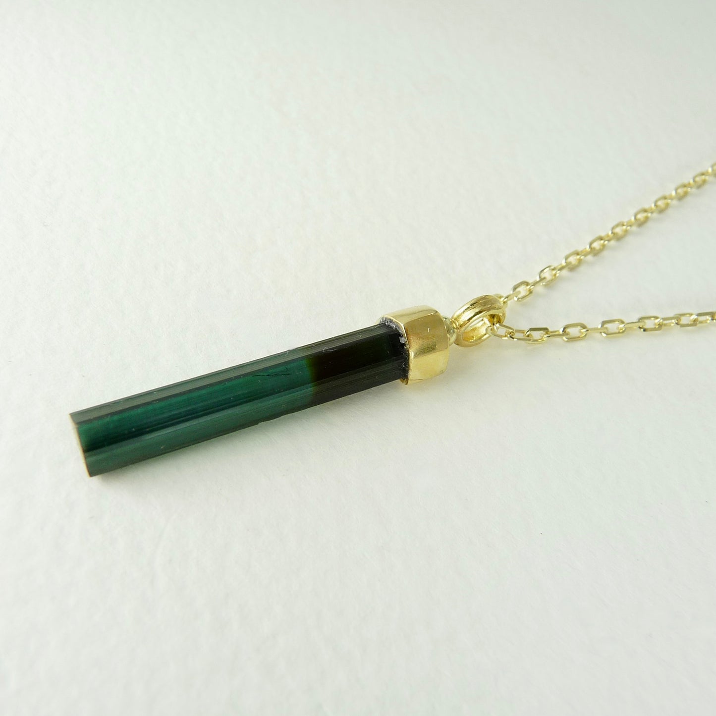 Medium Green/Blue Tourmaline Wand Set in 18ct Gold