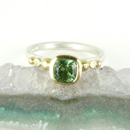 Green Tourmaline Granulation Ring