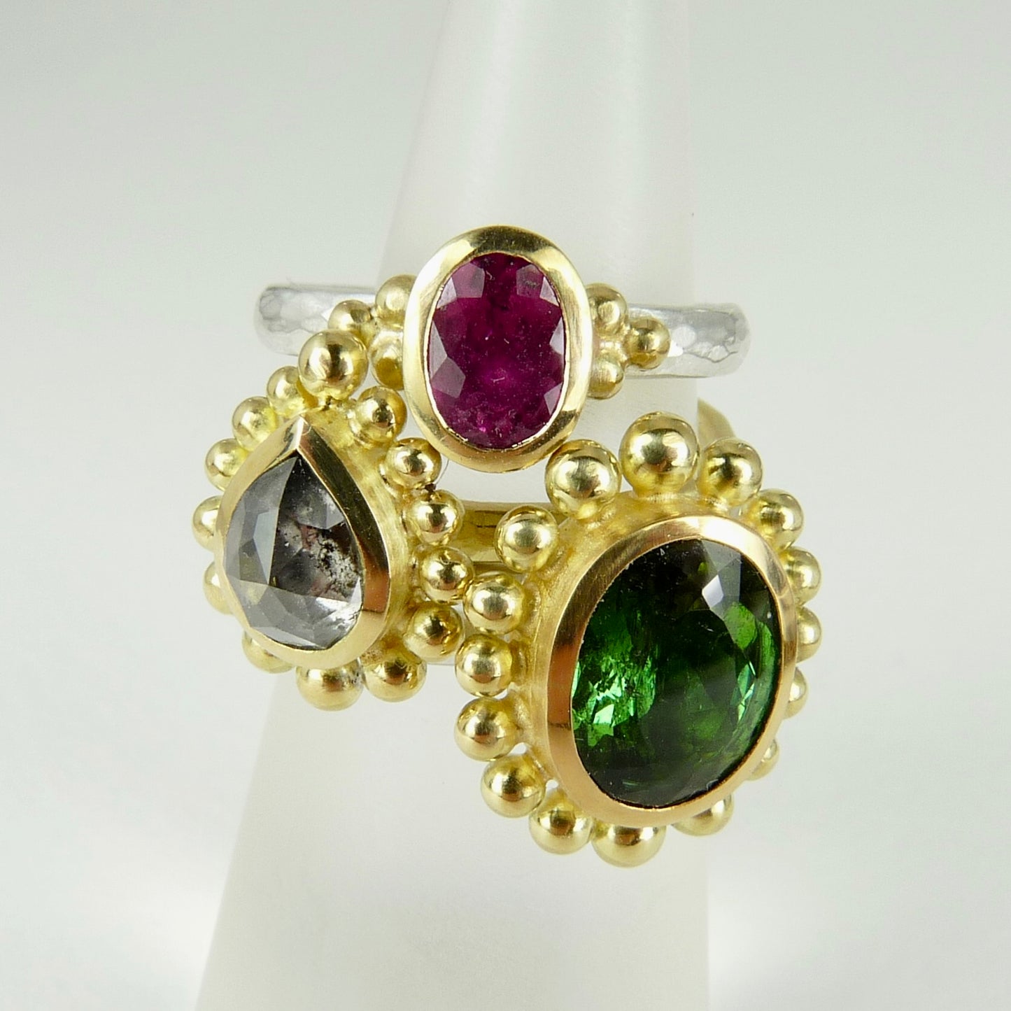 18ct Gold & Silver Green Tourmaline Courtesan Ring