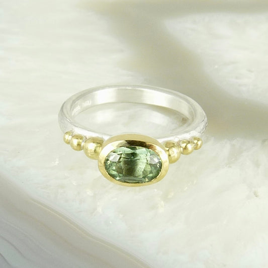 Green Tourmaline Granulation Ring