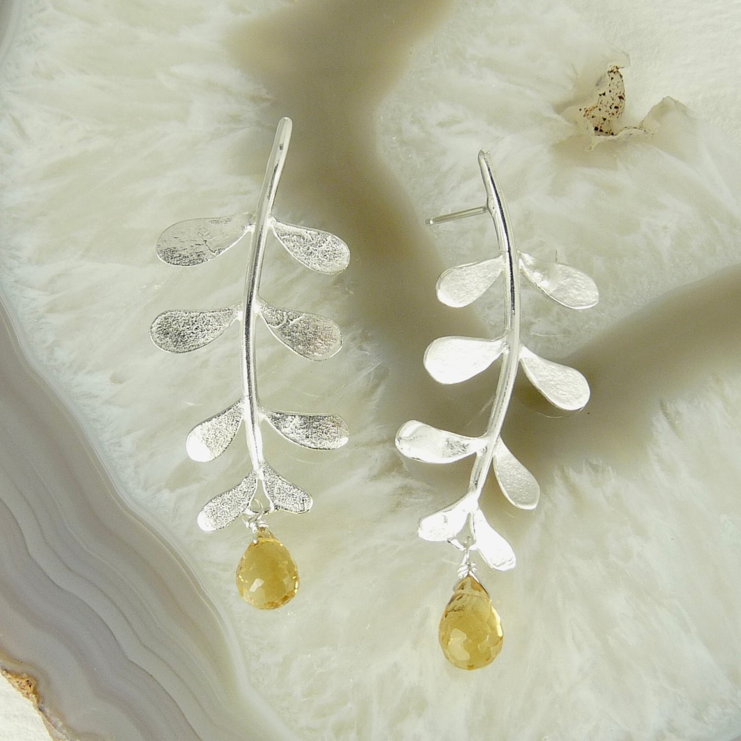 Evie Leaf Earrings with Gemstone Drop