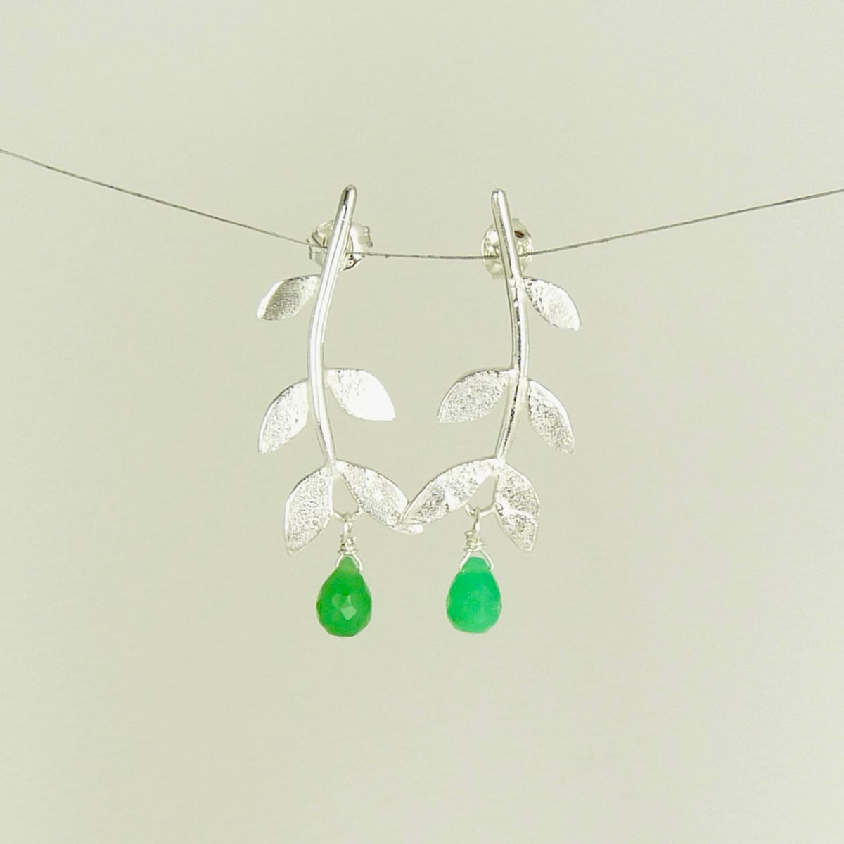 Sally Leaf Earrings with Gemstone Drop