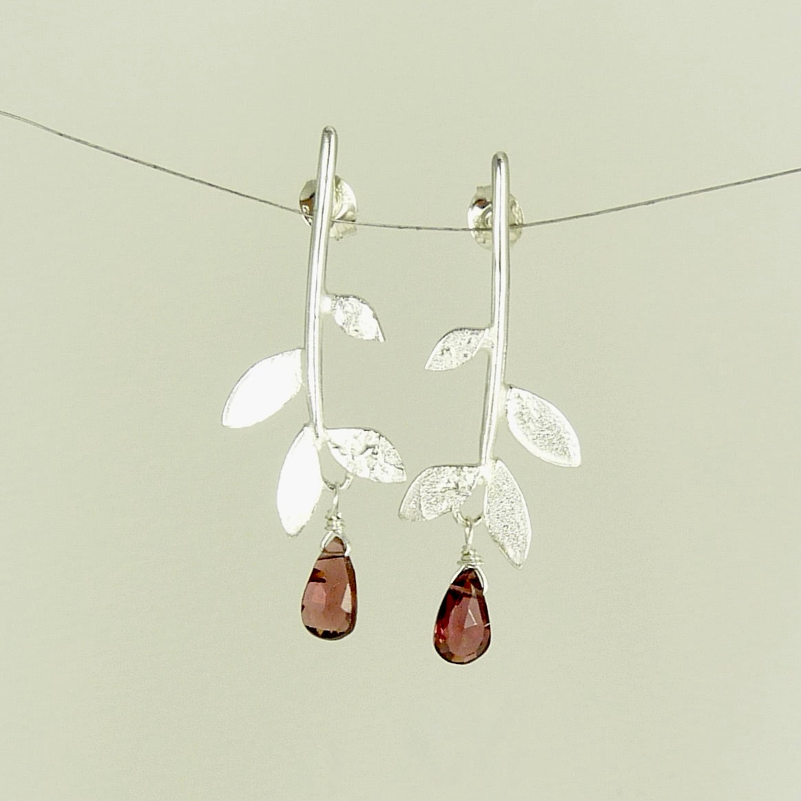 Lila Leaf Stud Earrings with Gemstone Drop