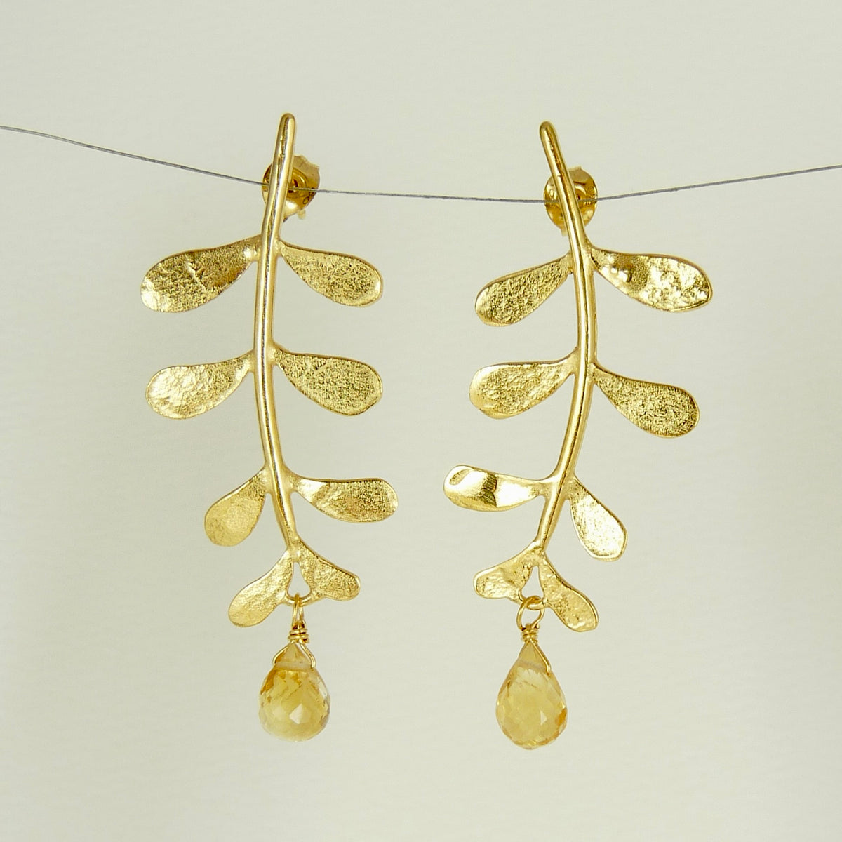 Evie Leaf Earrings with Gemstone Drop