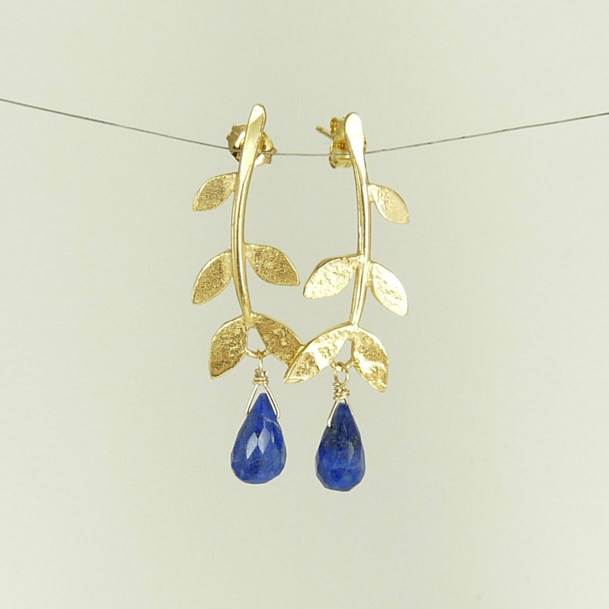 Sally Leaf Earrings with Gemstone Drop