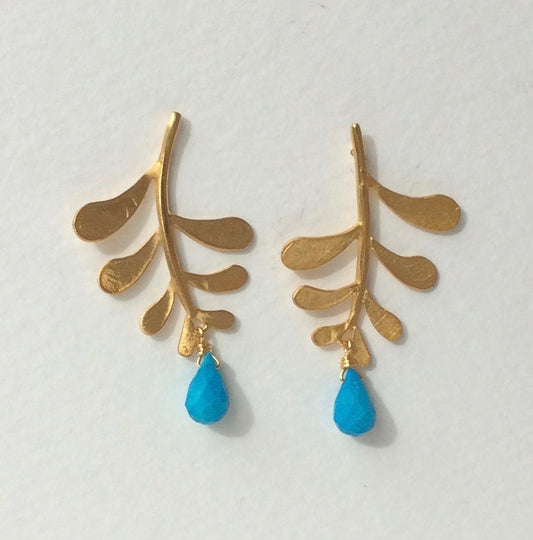 Marni leaf studs with Turquoise drop
