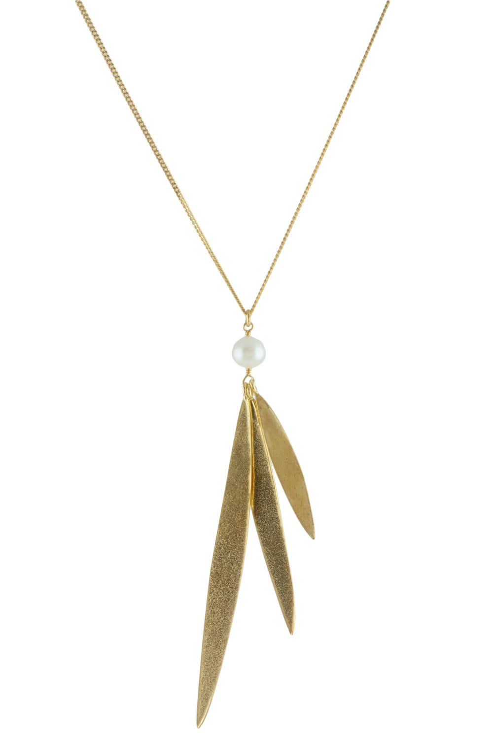 Lily Long Leaf Necklace with a Fresh Water Pearl