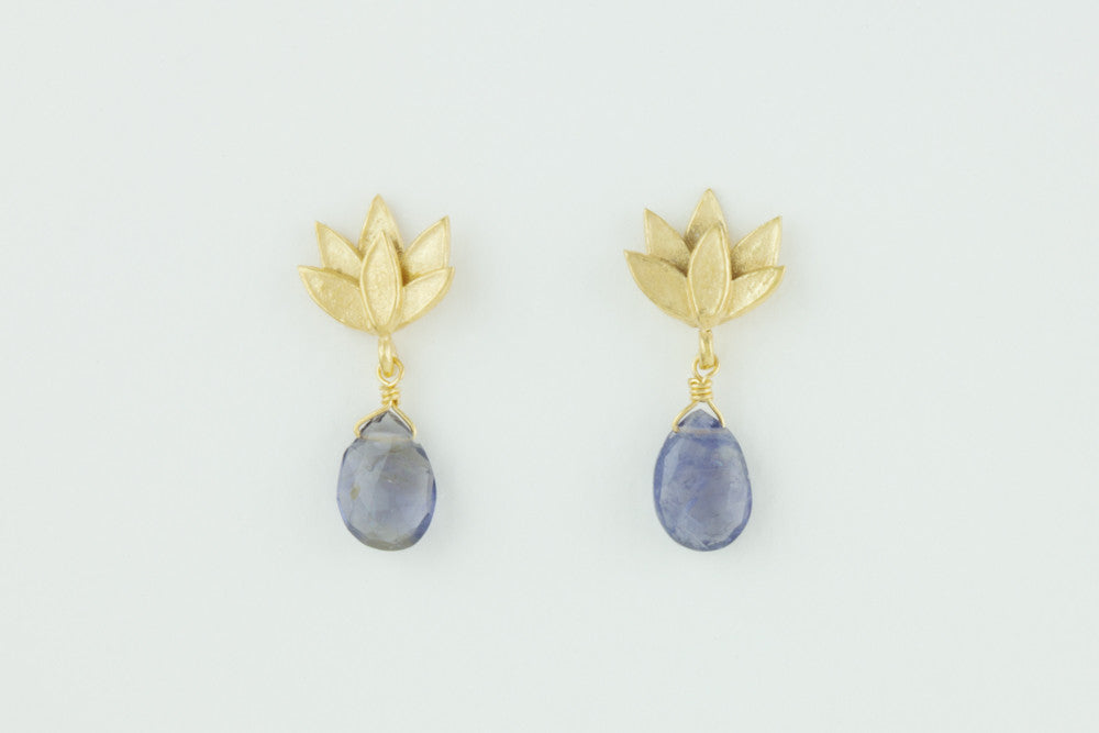 Deepa Flower Stud Earrings with Gemstone drop