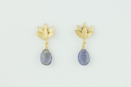 Deepa Flower Stud Earrings with Gemstone drop