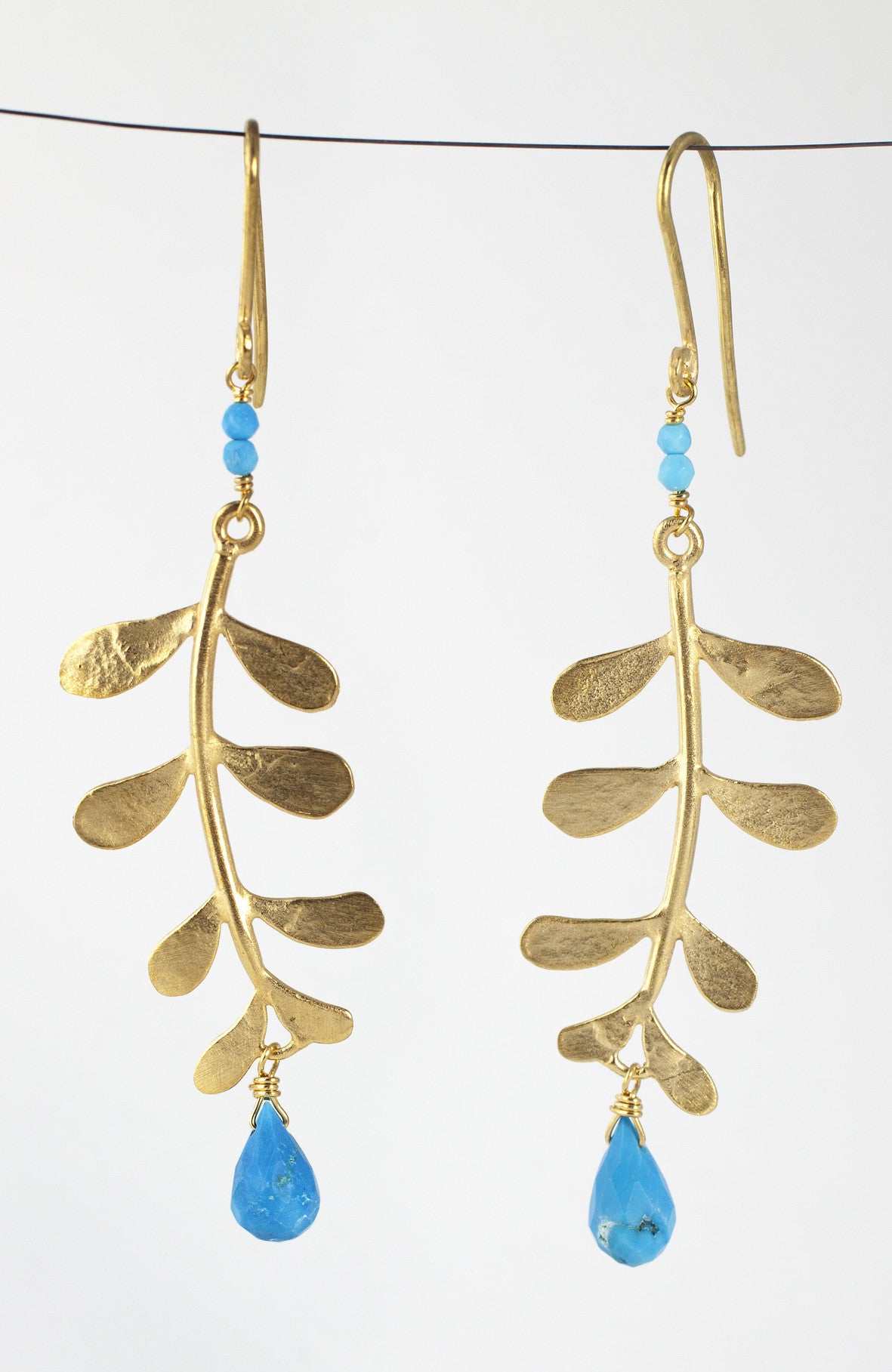 Gold Plated Evie Leaf earrings with gemstone drops