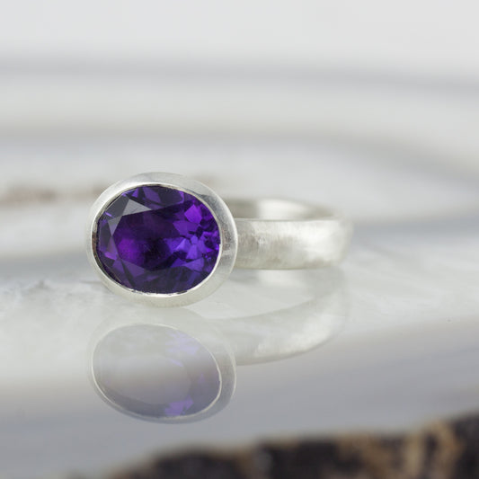 Oval Dark Amethyst Stone Set Ring