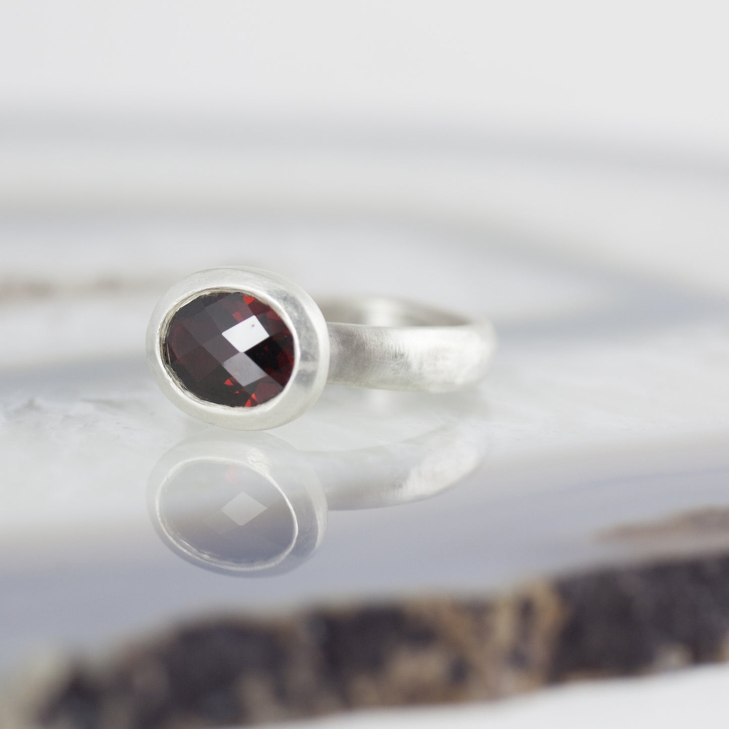 Oval Garnet Stone Set Ring