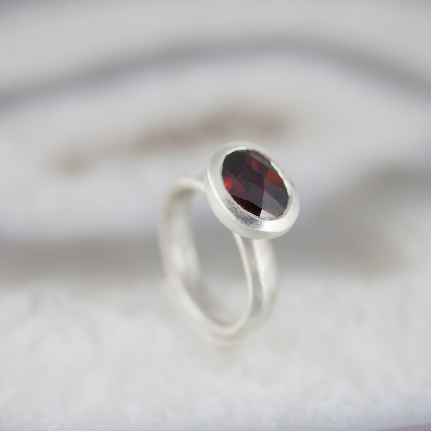 Oval Garnet Stone Set Ring