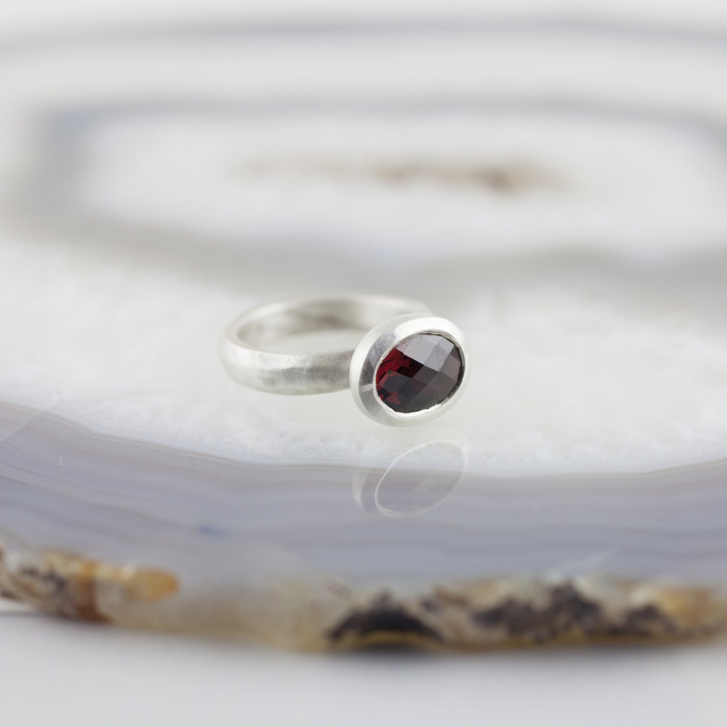 Oval Garnet Stone Set Ring