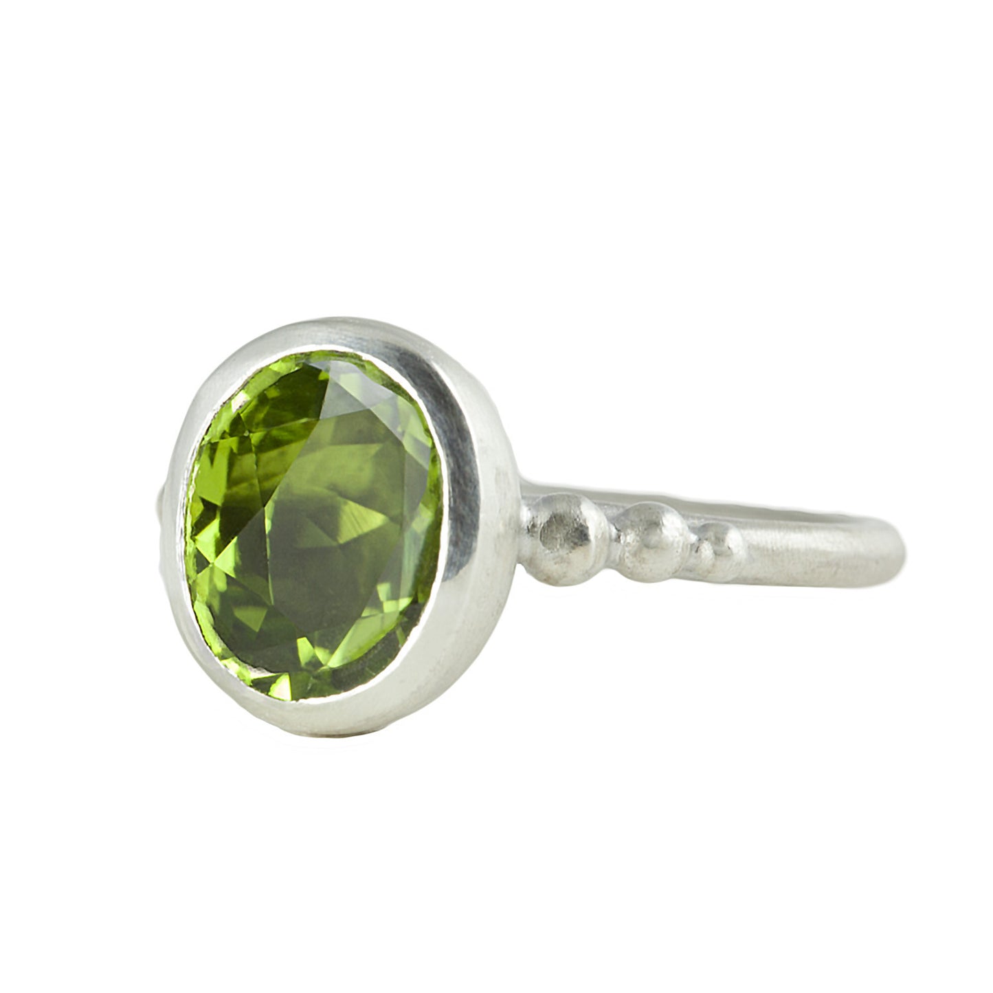 Silver Peridot Granulation Ring