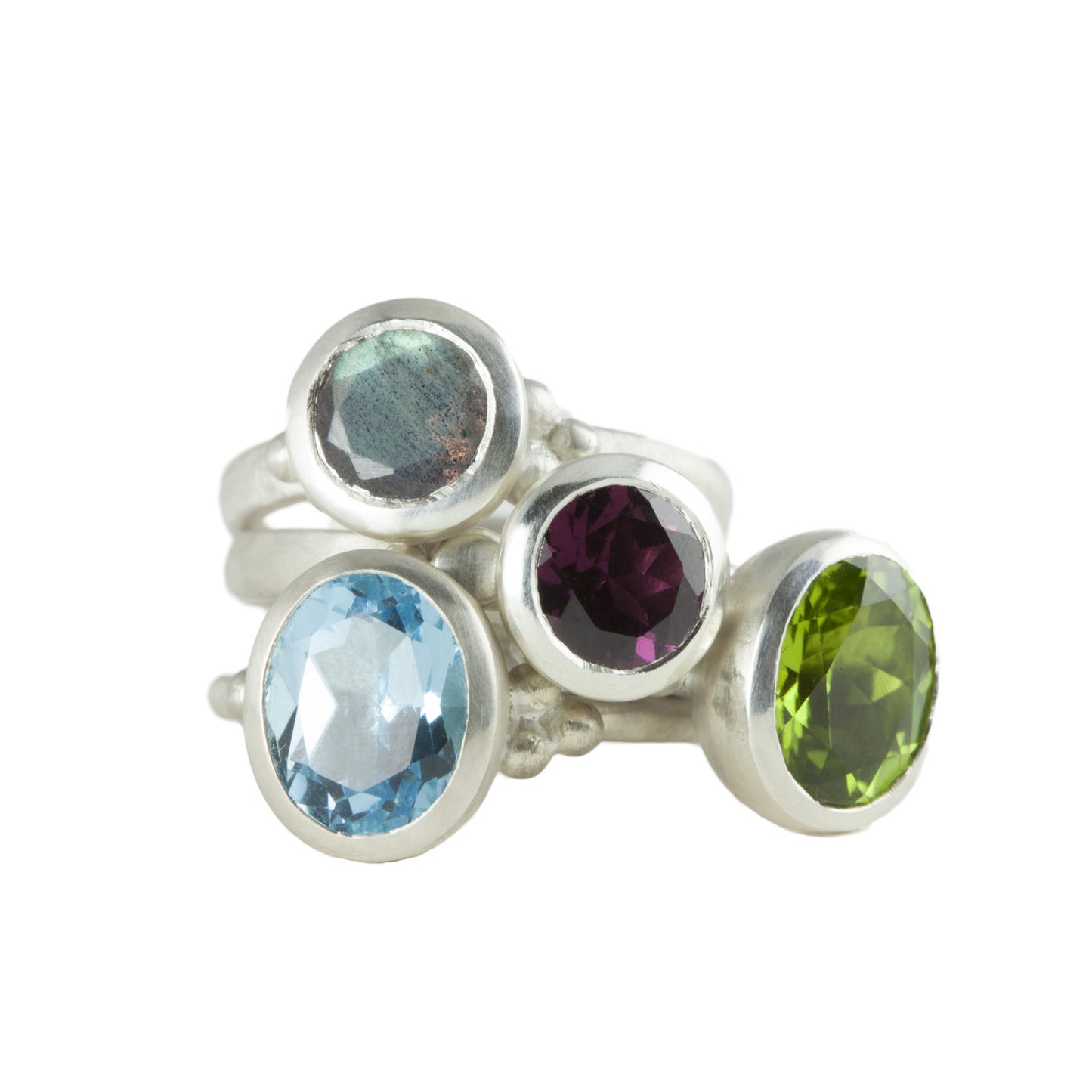 Silver Peridot Granulation Ring