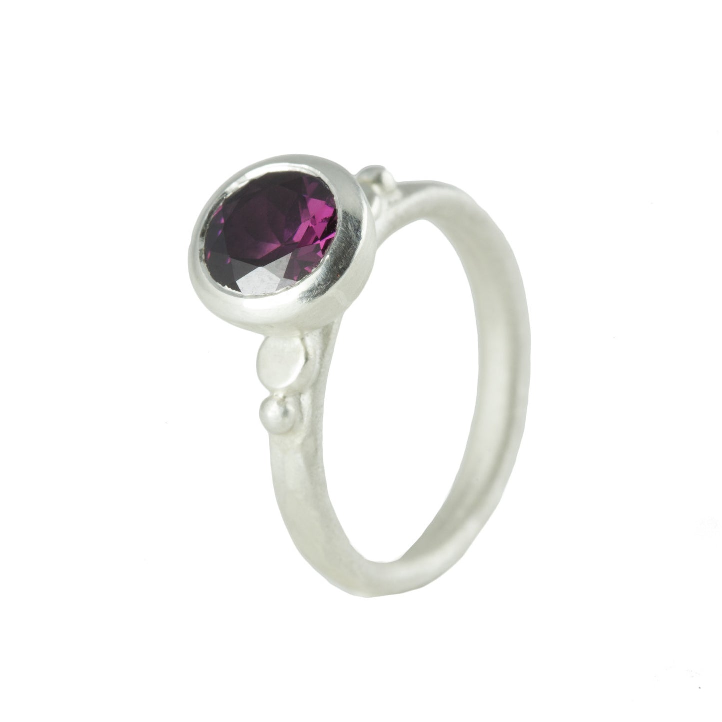 Silver Garnet granulation ring