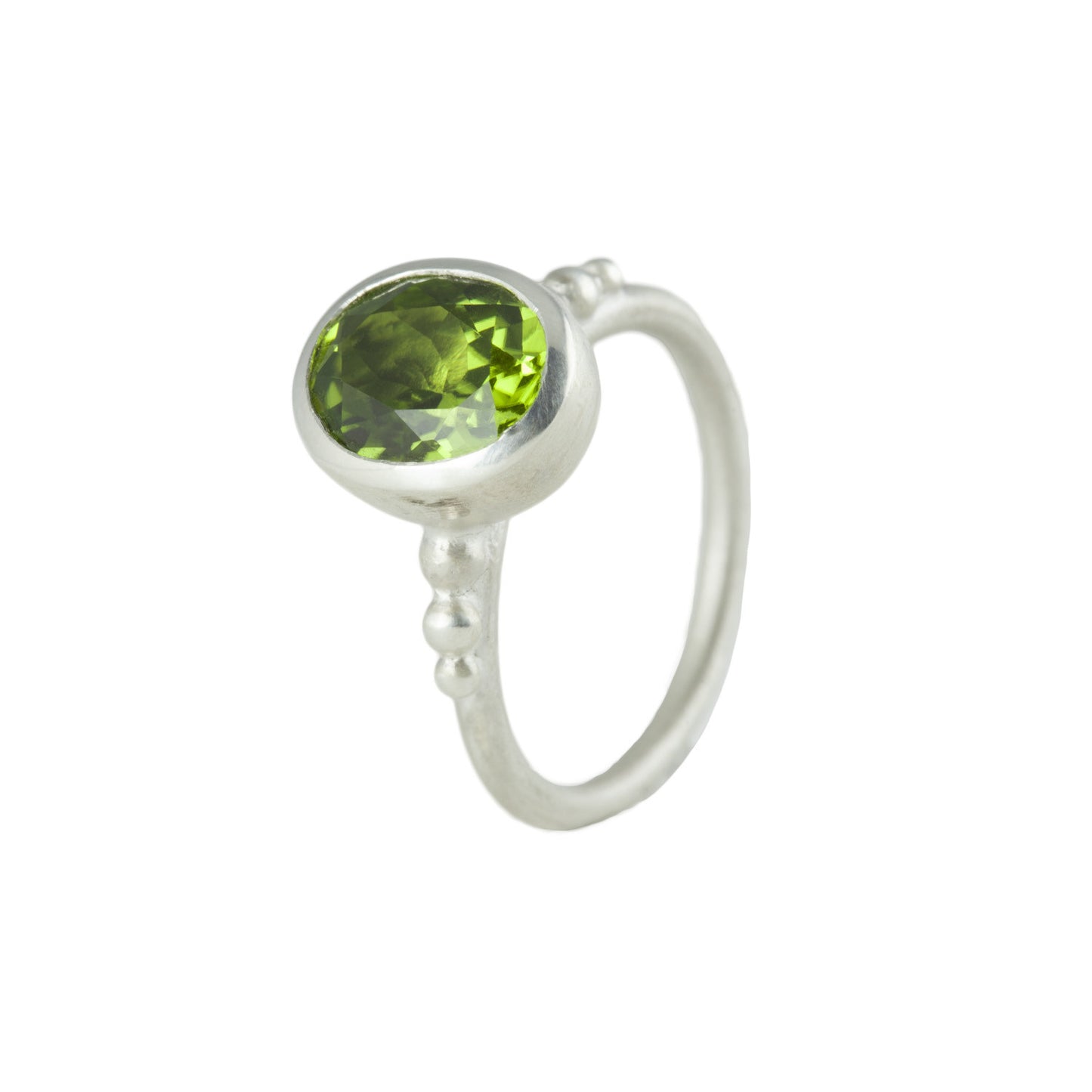 Silver Peridot Granulation Ring