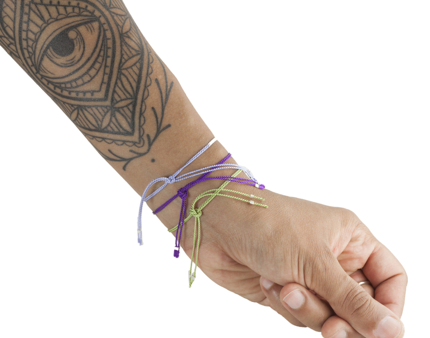 Cuddle charm bracelet on purple silk thread
