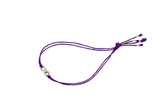 Cuddle charm bracelet on purple silk thread