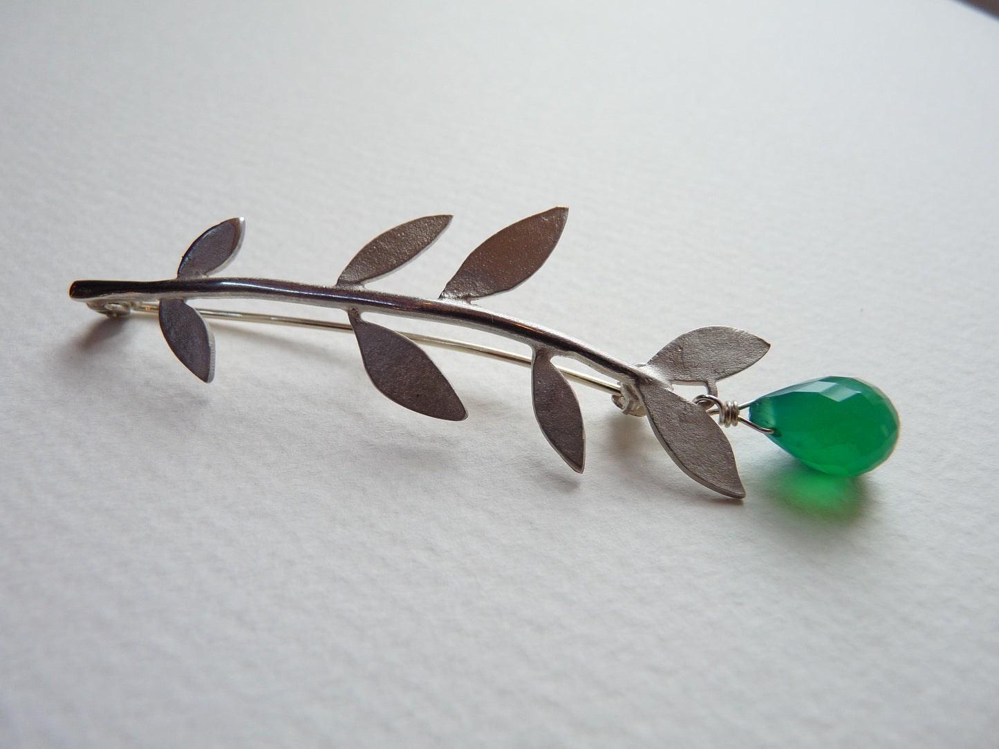 Minty Leaf Brooch With Gemstone