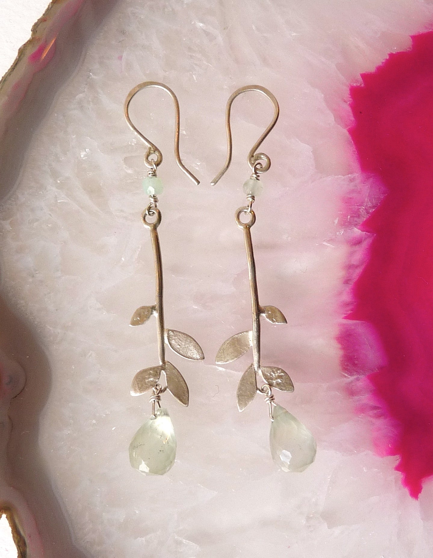 Lila Leaf Hook Earrings with Gemstones