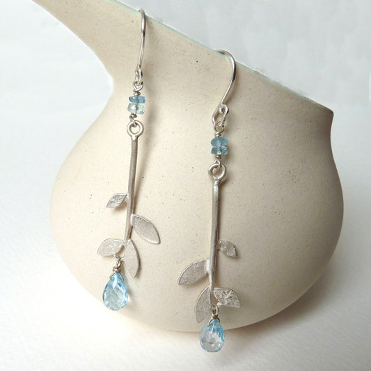 Lila Leaf Hook Earrings with Gemstones