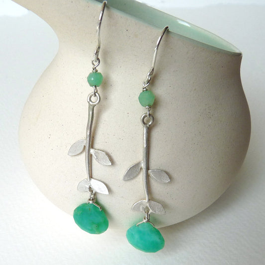 Tabatha Leaf Earrings With Hook And Gemstone