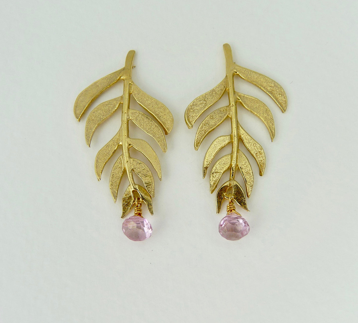 Kiki Leaf Earrings with Pink Topaz drops
