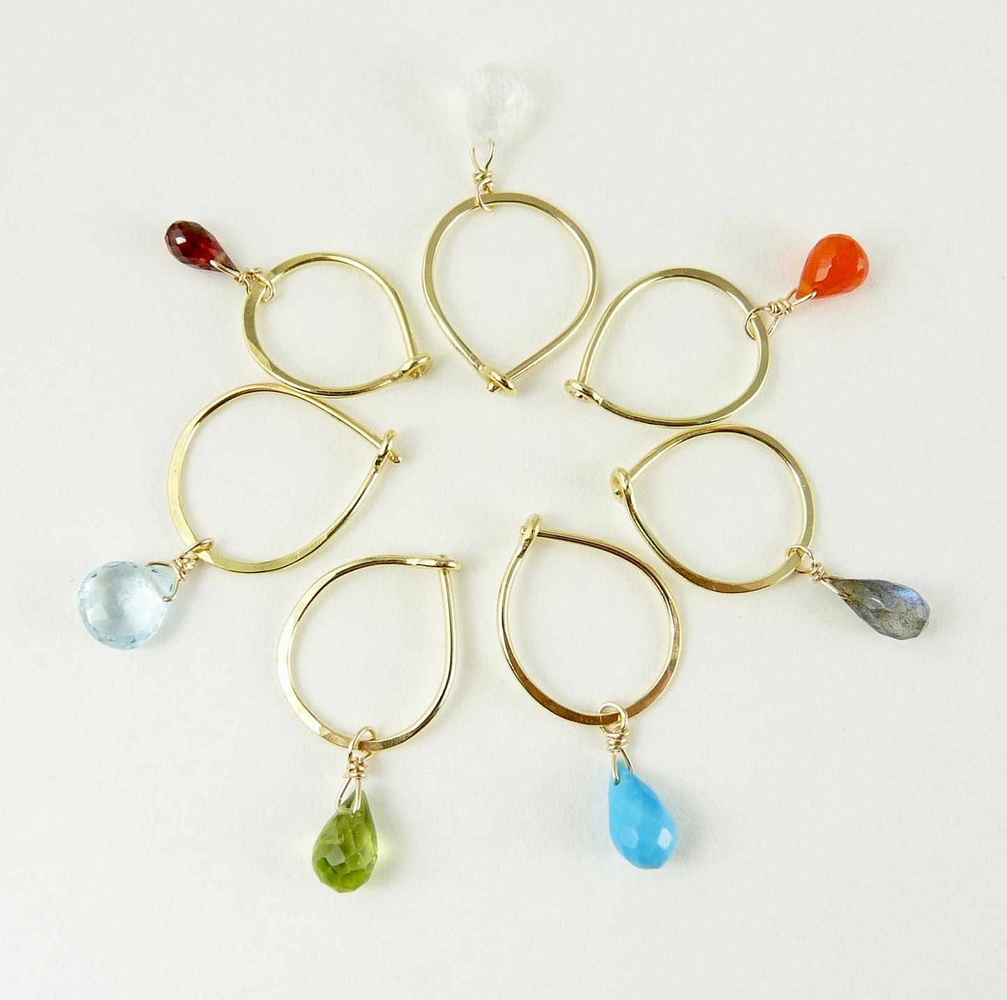 18ct Gold hoop earring with assorted gemstone briolette drops