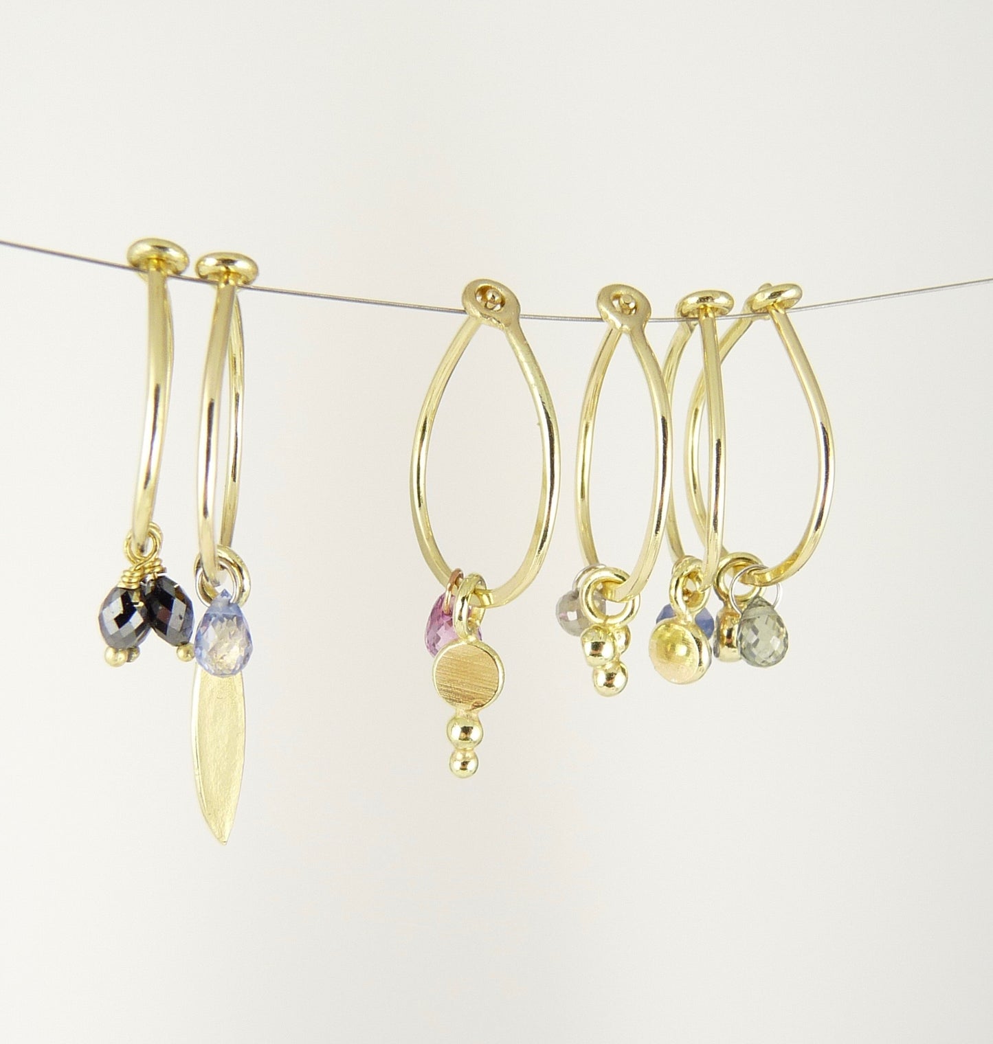 18ct Gold hoop earring with black diamond beads