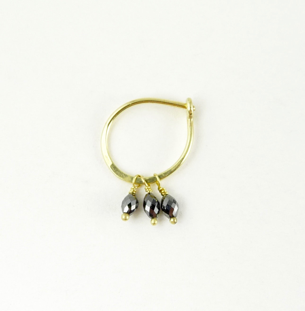 18ct Gold hoop earring with black diamond beads