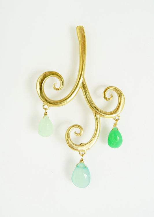 Large Curl Brooch With Chrysoprase Drops