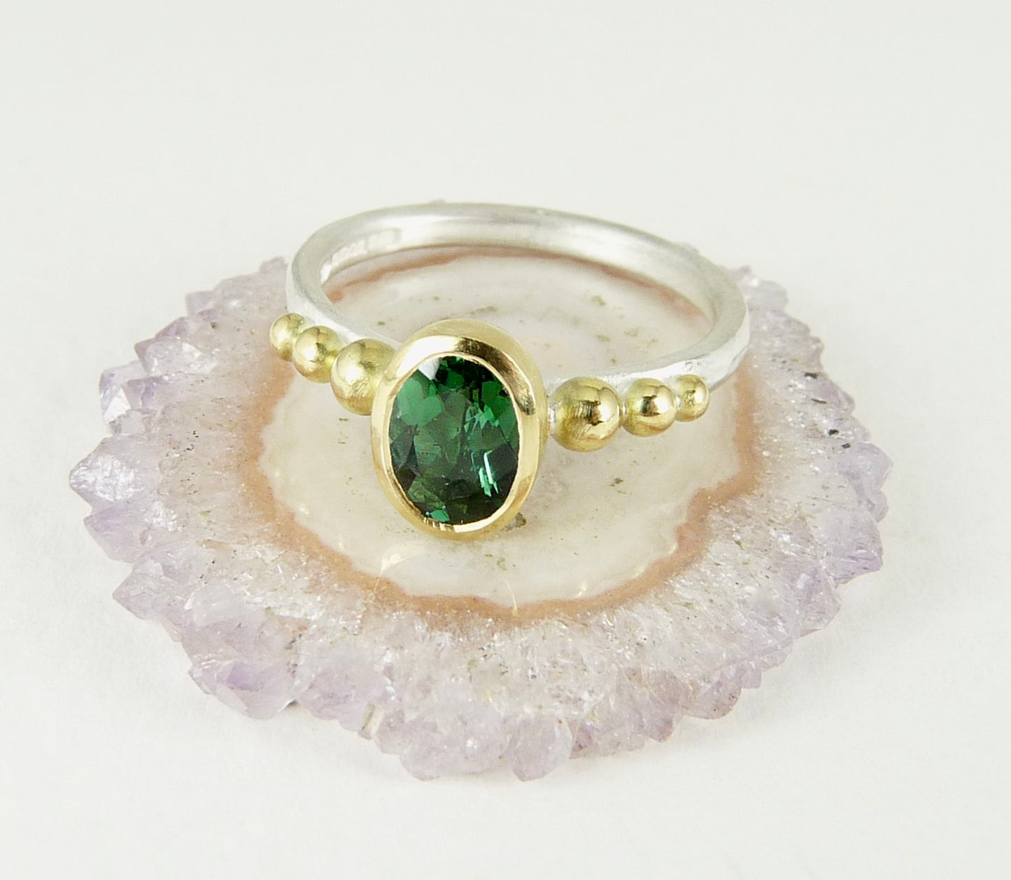 Green Tourmaline Granulation Ring