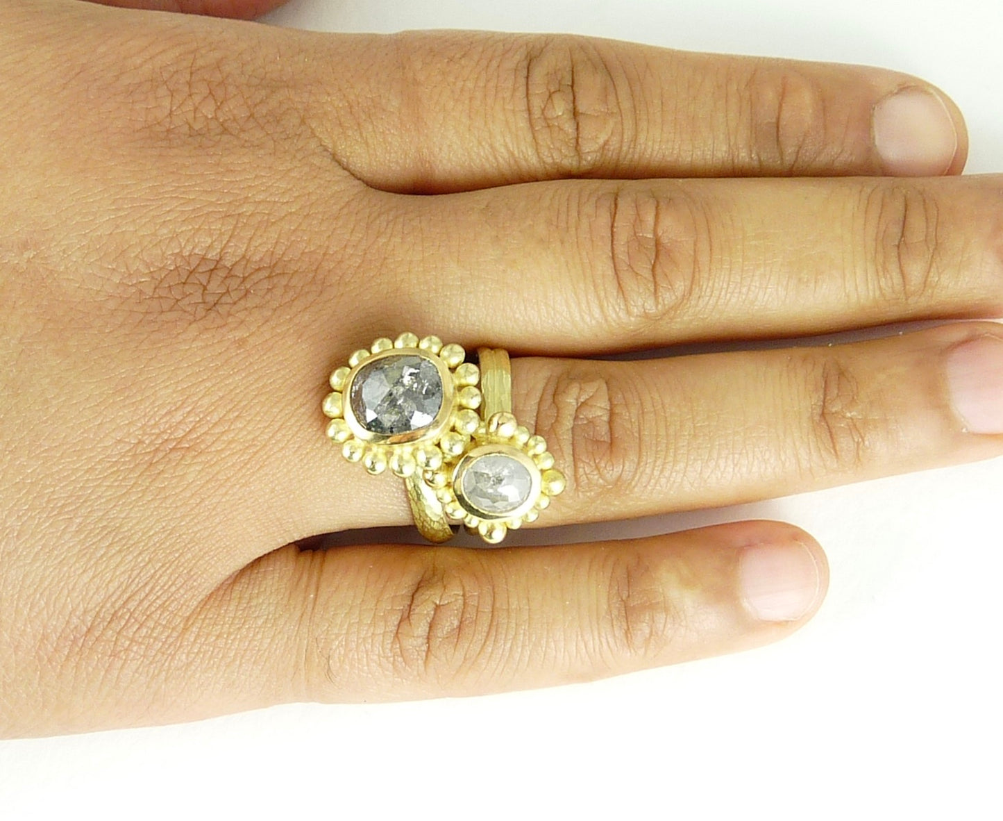 Salt & Pepper Diamond in 22ct & 18ct Gold Courtesan Ring