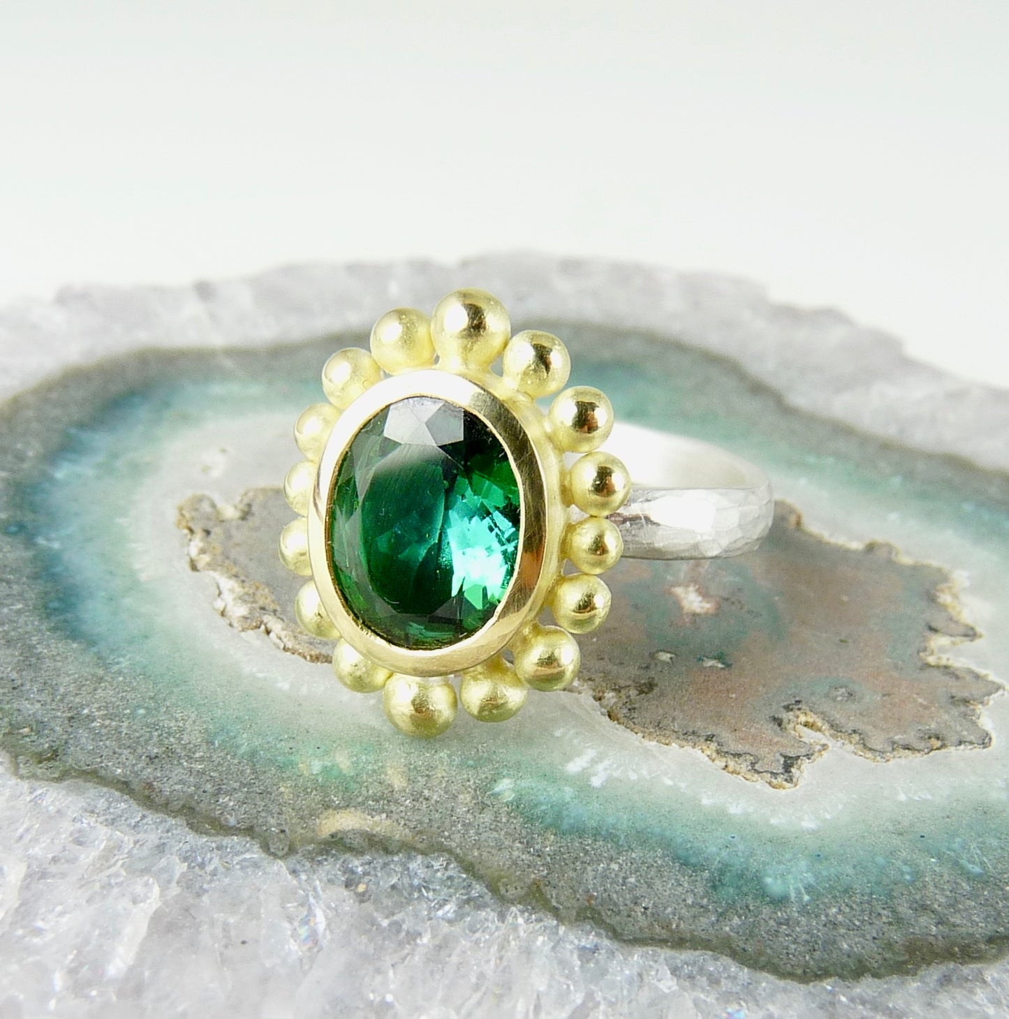 Blue Green Tourmaline Courtesan Ring