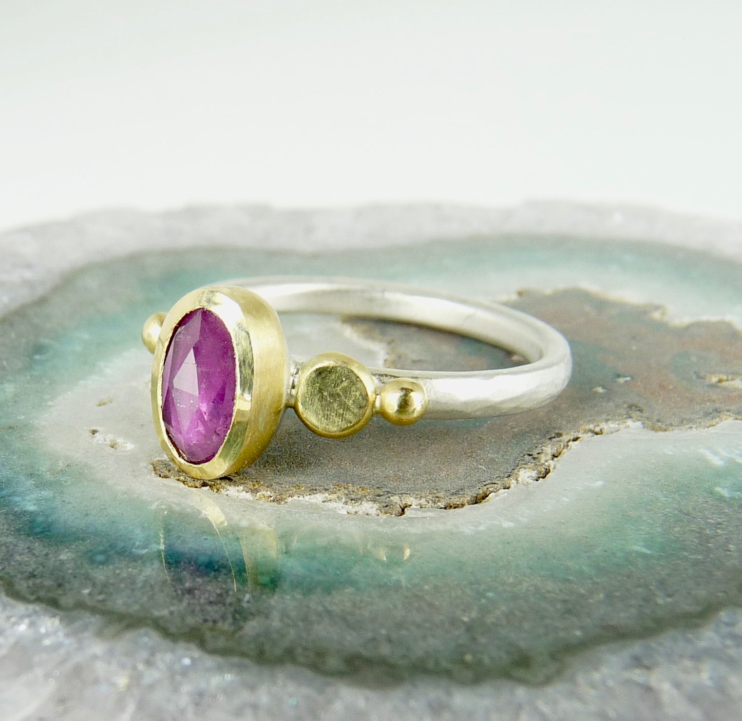Pink Sapphire Granulation Ring