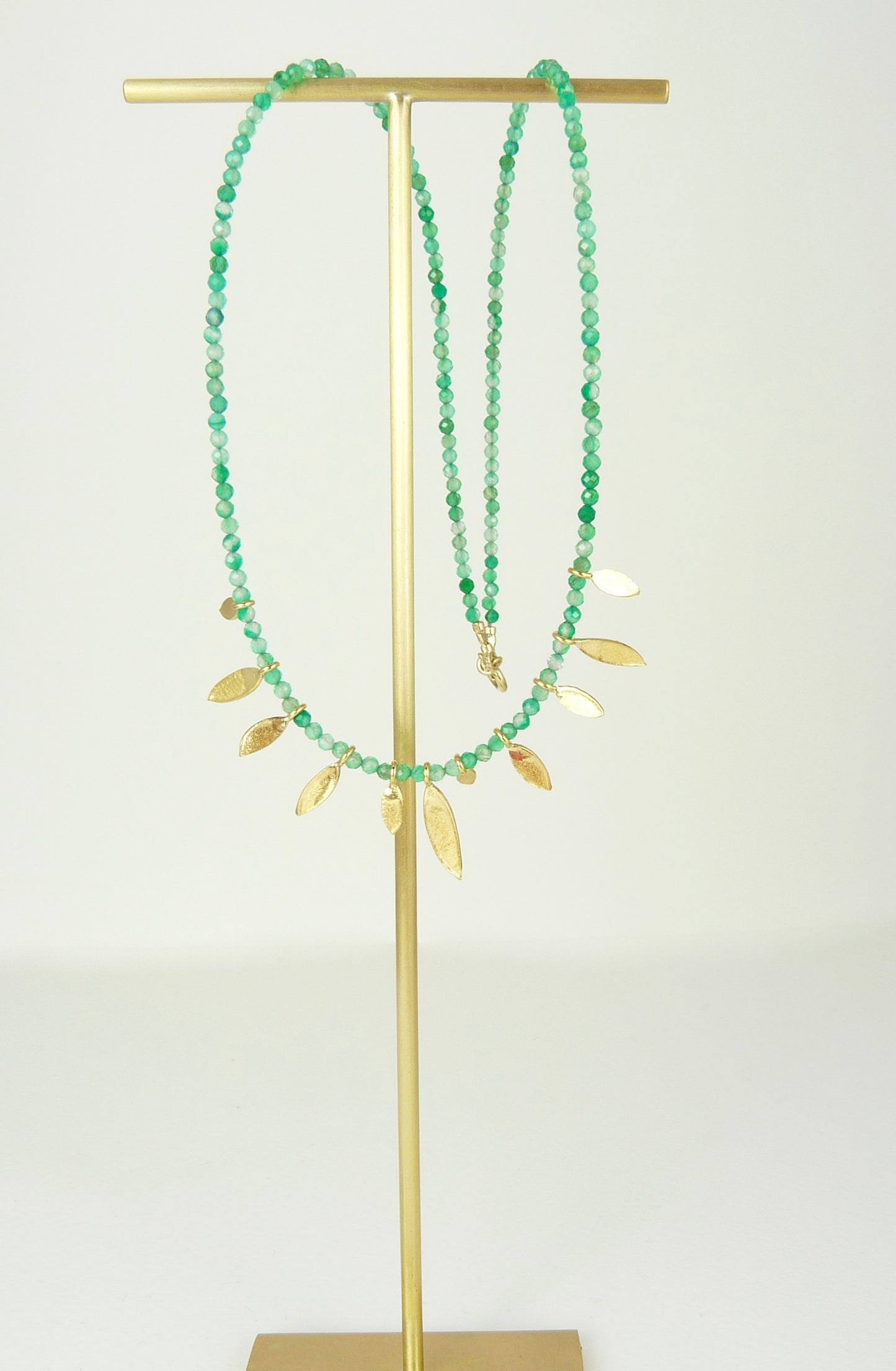 Green Onyx and Gold Leaves Necklace