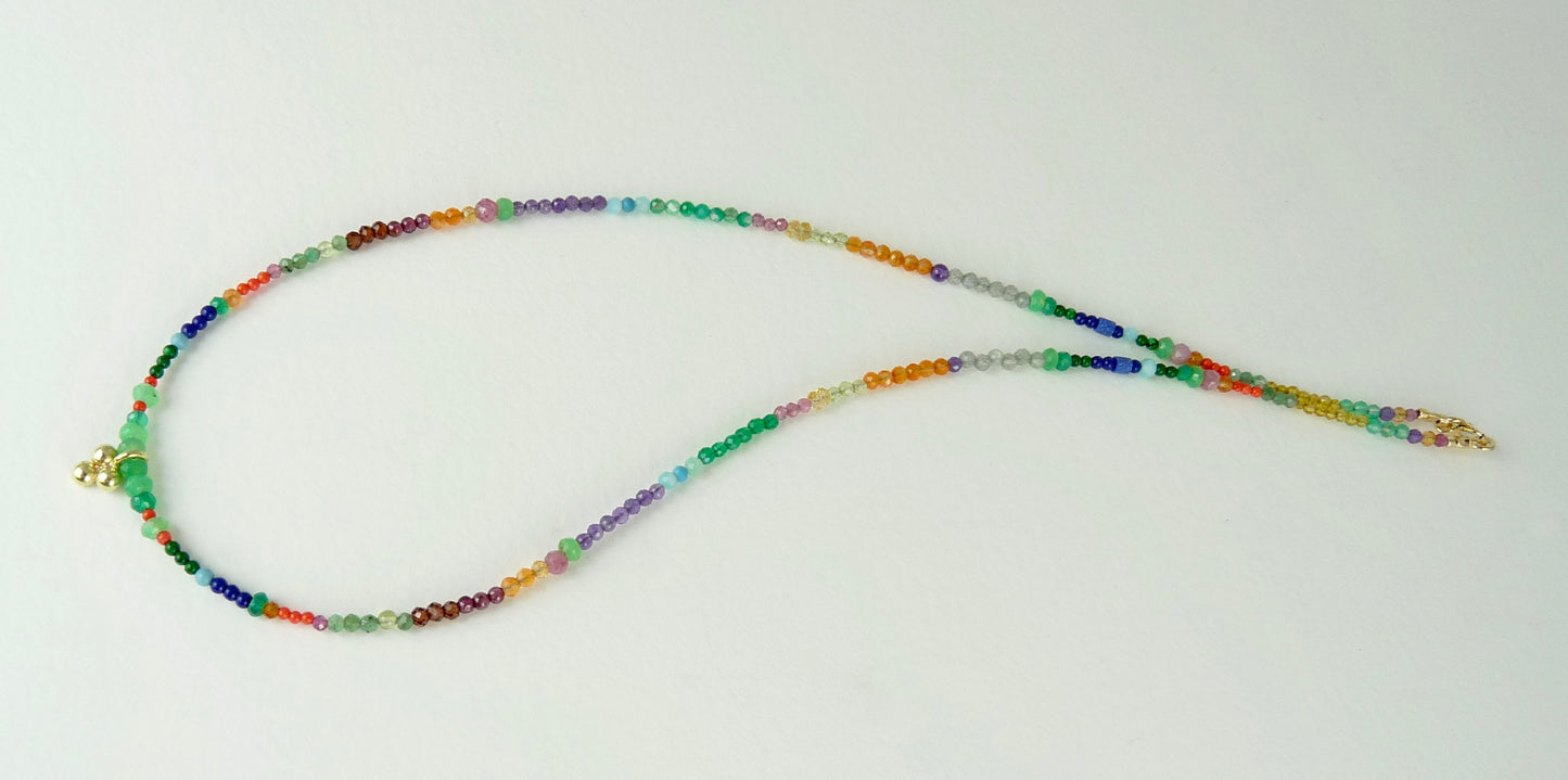 Rainbow Gemstone Necklace with 18ct Gold Charm