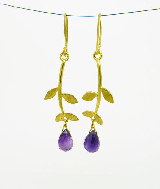 Blossoming, branch, jewellery, jewelry, earrings, hook, hooks, sterling, silver, 18ct, gold, nature, natural, amethyst