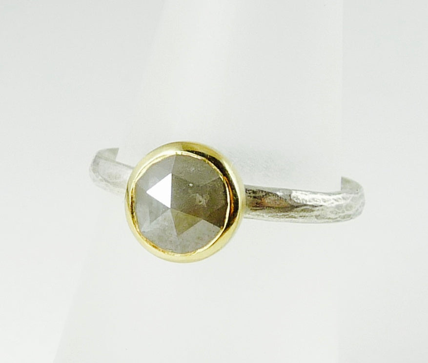 Rose Cut Grey Diamond set in 18ct Gold and Silver