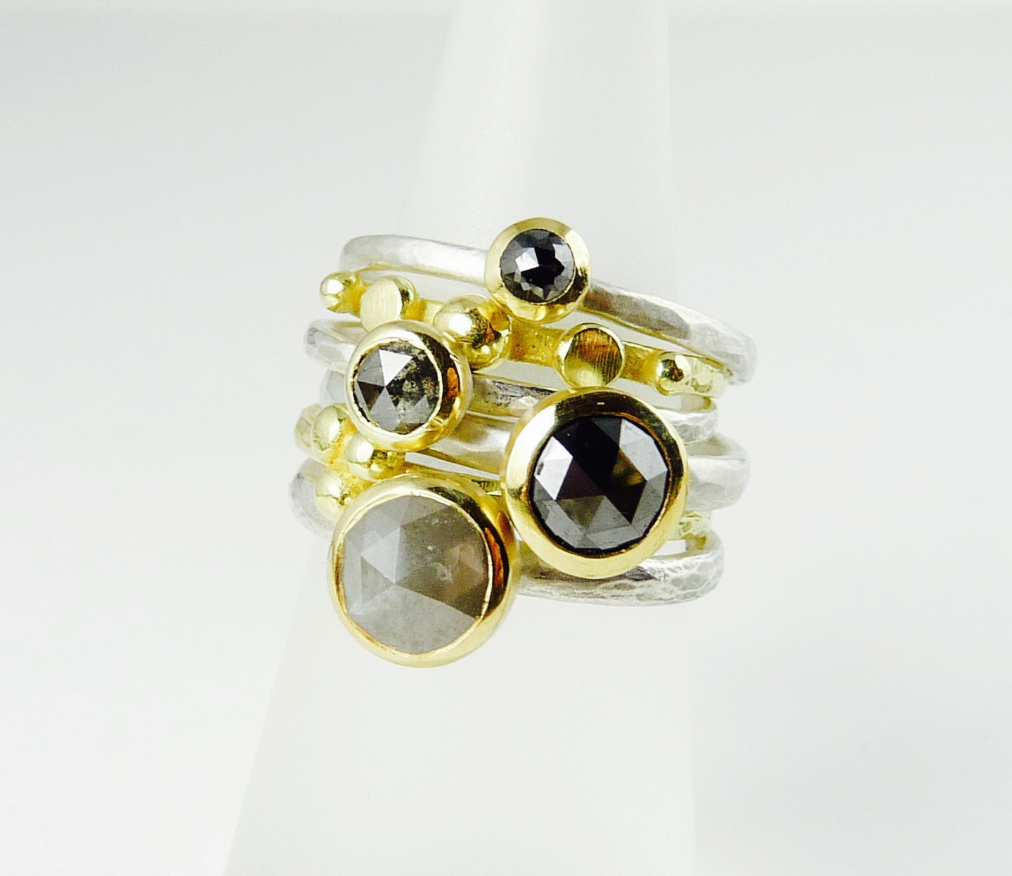 Rose Cut Black Diamond Ring in 18ct Gold and Silver