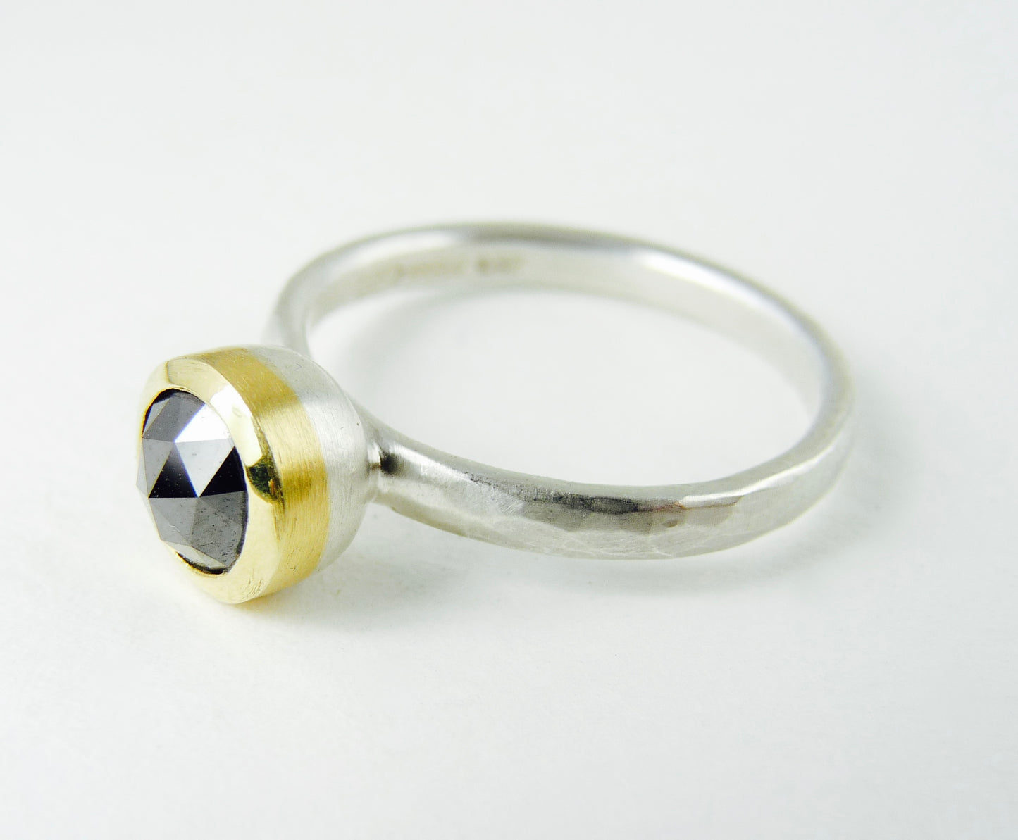Rose Cut Black Diamond Ring in 18ct Gold and Silver