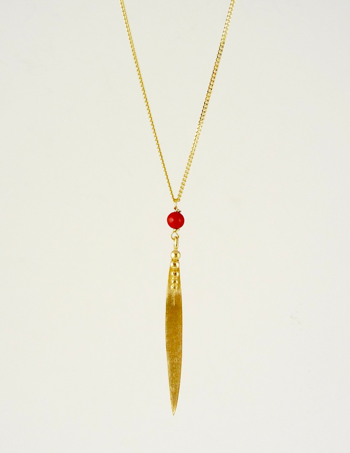 Medium Madeleine Leaf Necklace with Red Coral