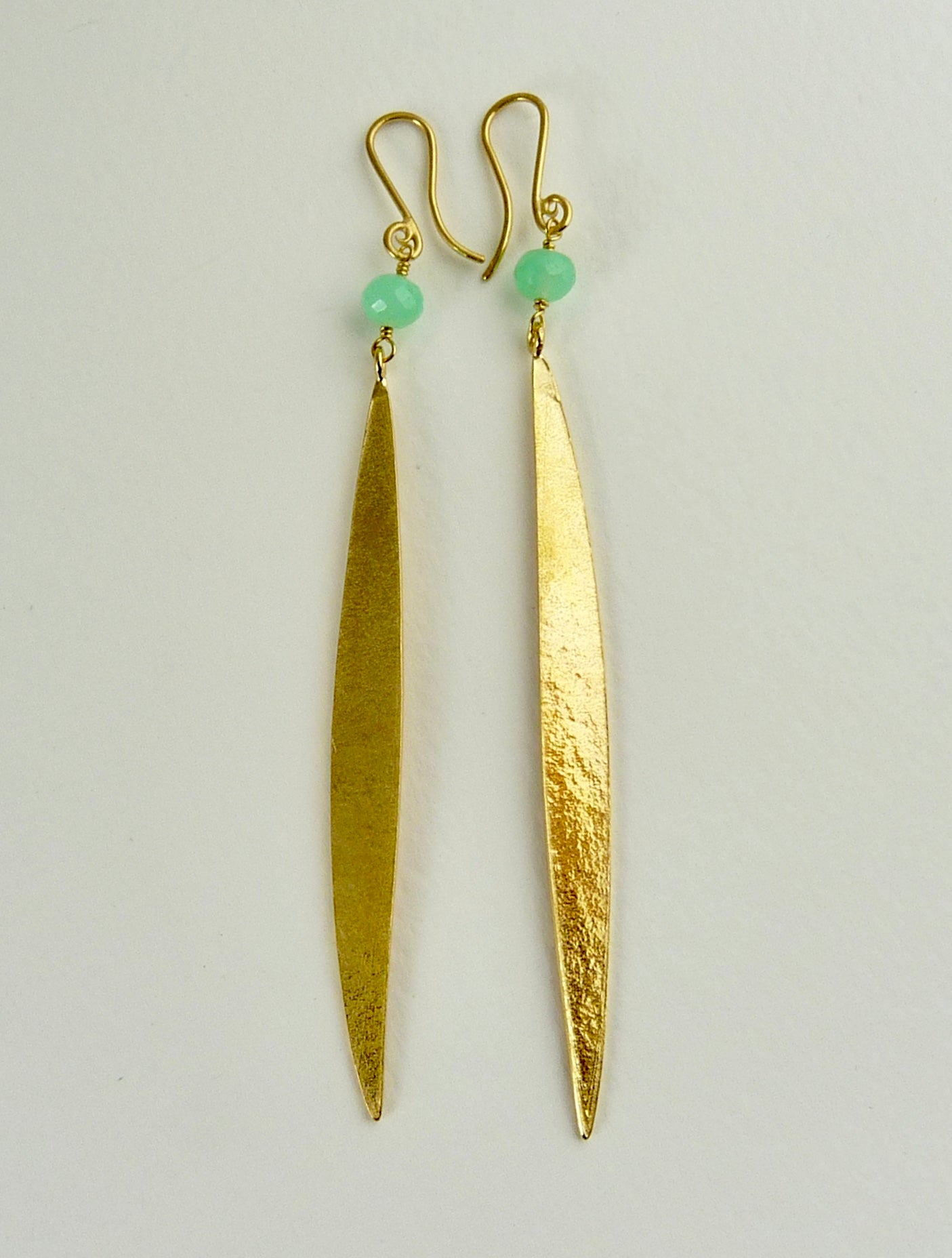 Lily Long Single Leaf Earrings with Chrysoprase