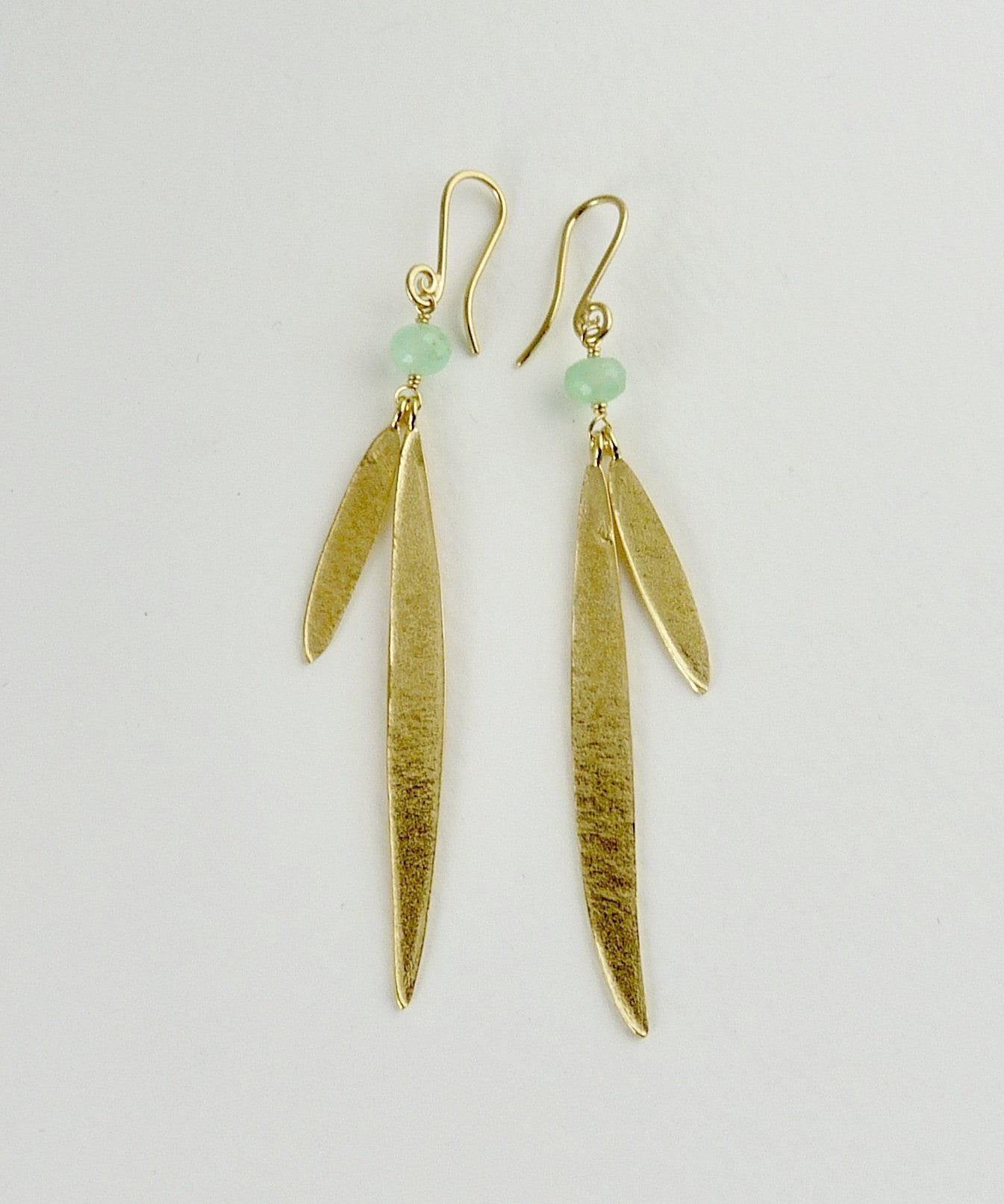 Lily Long Double Leaf Earrings with Chrysoprase