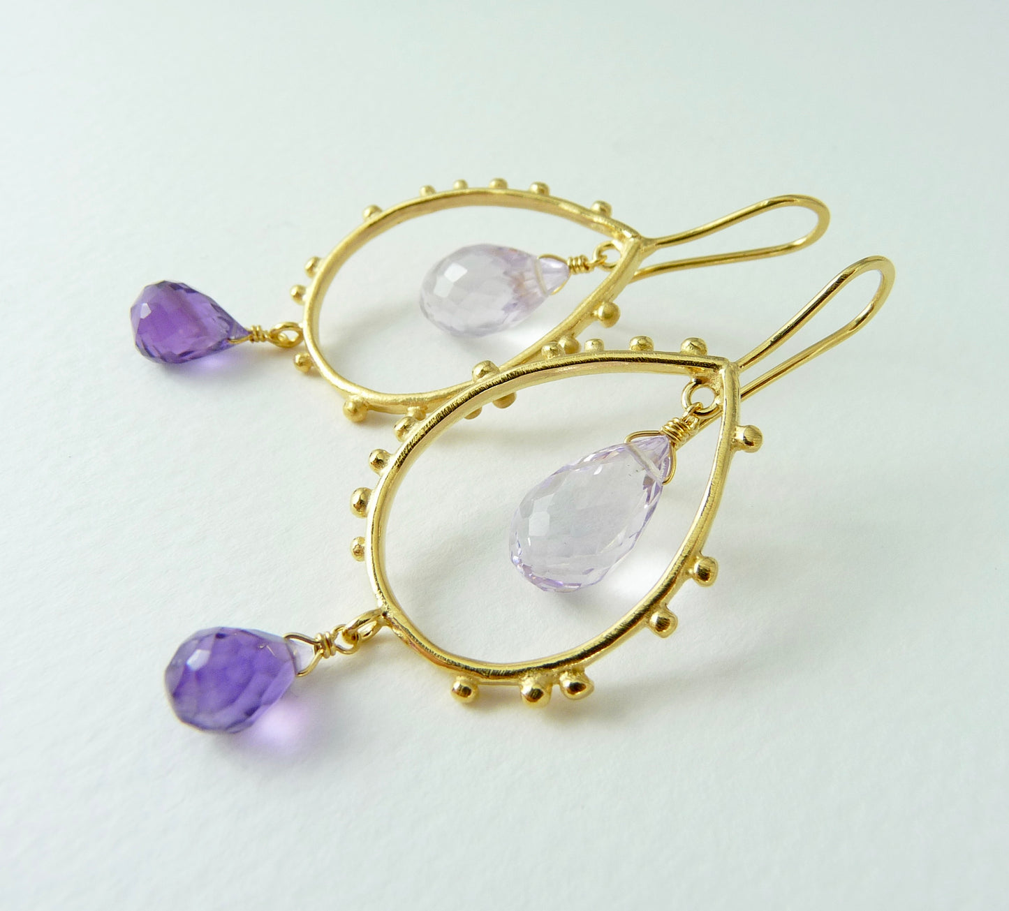 Gorgeous Granulation Drop Earrings with Amethyst
