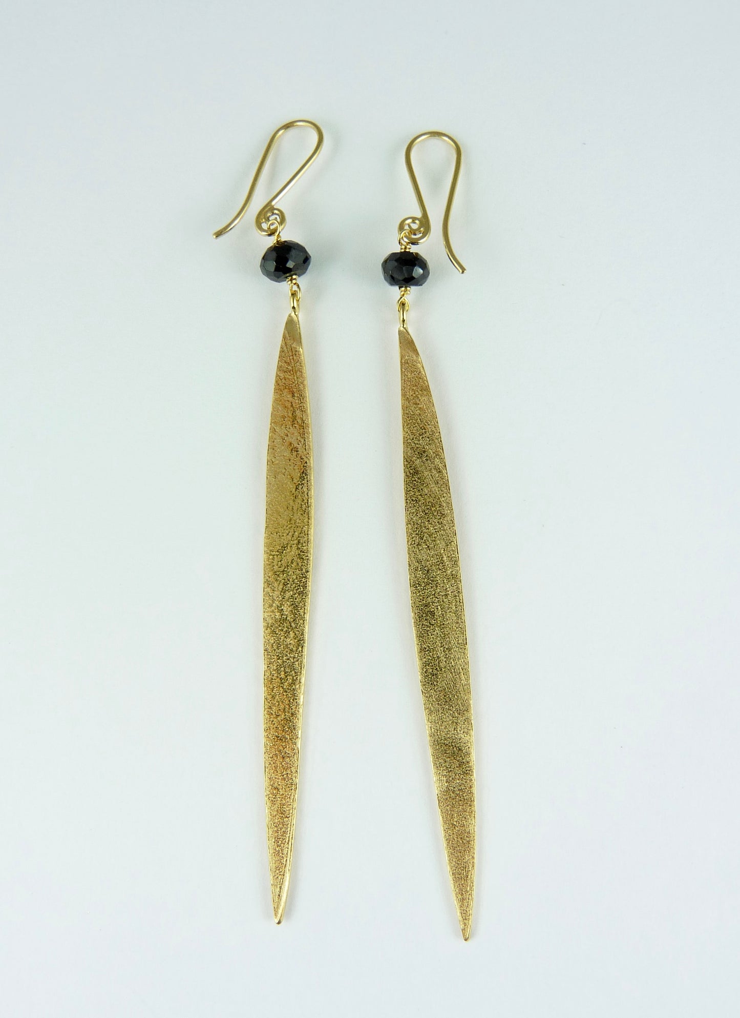 Lily Long Single Leaf Earrings with Black Spinel