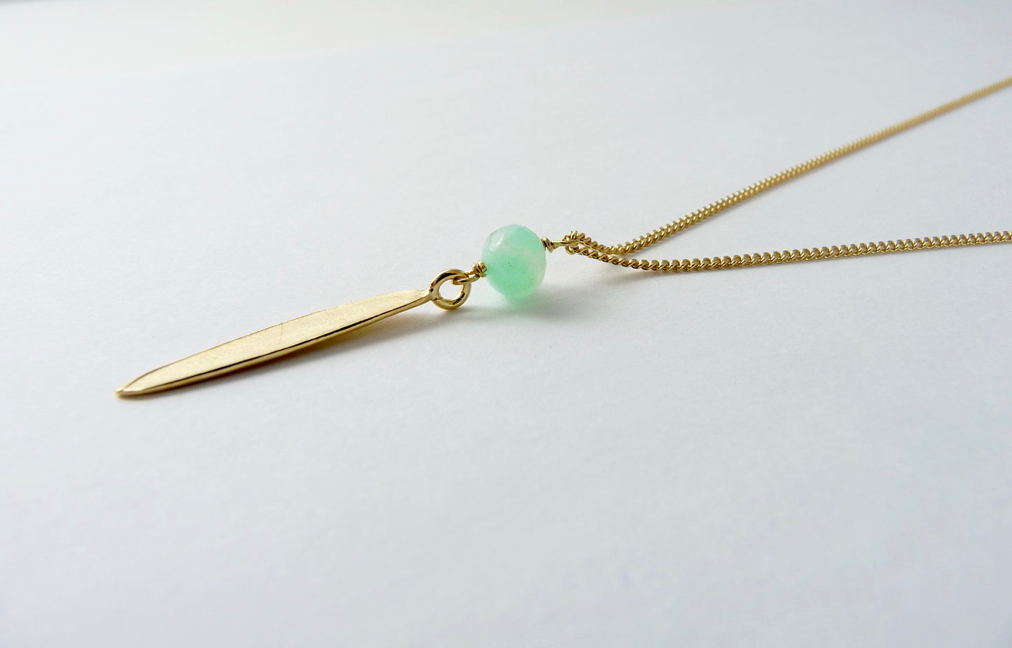 Small Lily Long Leaf Necklace with Gemstone