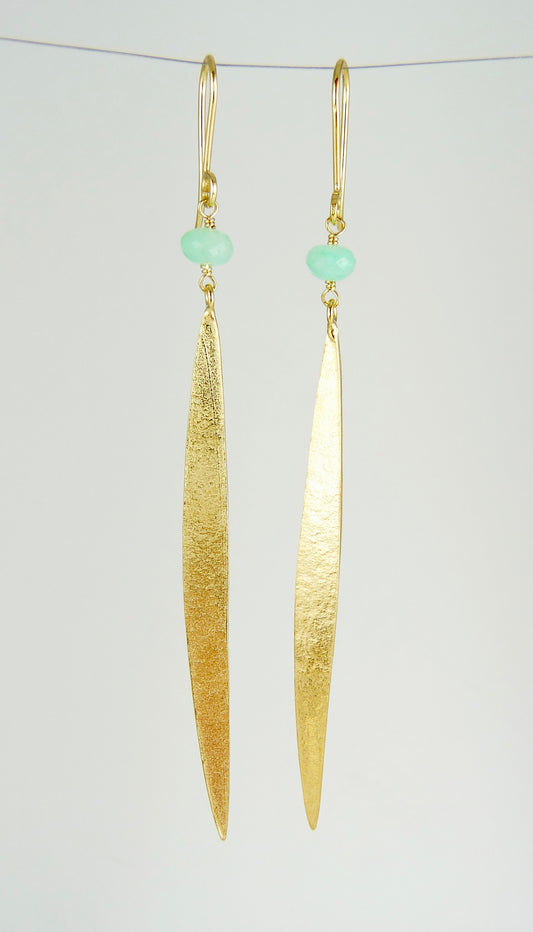 Lily Long Single Leaf Earrings with Chrysoprase